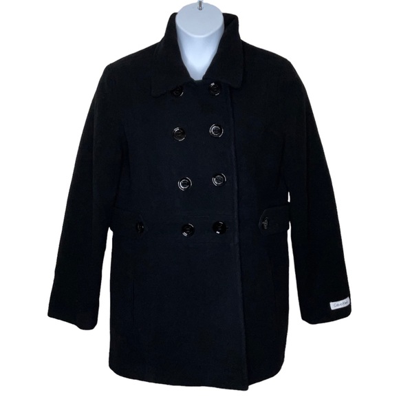 Calvin Klein Size 14 Peacoat Black Button Front Lined Collared - Picture 1 of 7